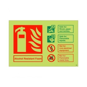 Glow in the dark alcohol resistant foam fire extinguisher ID safety sign