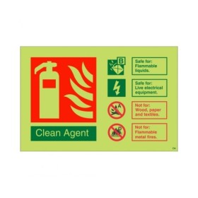 Glow in the dark clean agent fire extinguisher ID safety sign