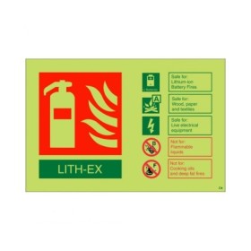 Glow in the dark LITH-EX fire extinguisher ID safety sign