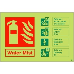 Glow in the dark Water Mist fire extinguisher safety sign