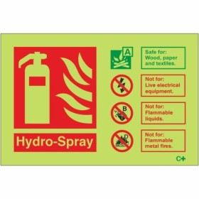 Glow in the dark Hydro-Spray fire extinguisher identification safety sign