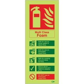 Glow in the dark multi class foam fire extinguisher ID sign