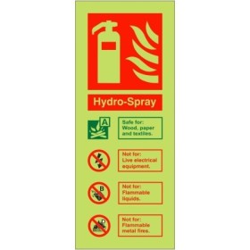Glow in the Dark Hydro Spray Fire ID safety sign for fire extinguisher identification
