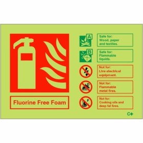 Glow in the dark fluorine free foam fire extinguisher identification sign
