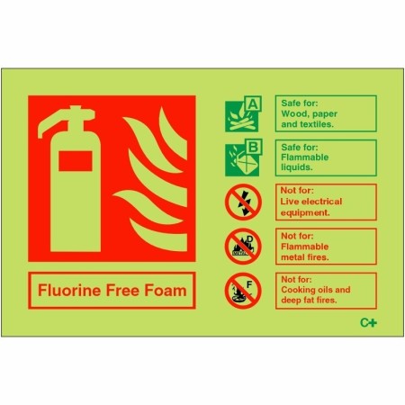 Glow in the dark fluorine free foam fire extinguisher identification sign