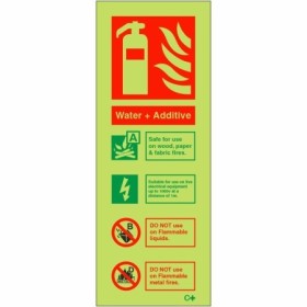Glow in the dark Water + Additive fire extinguisher identification sign
