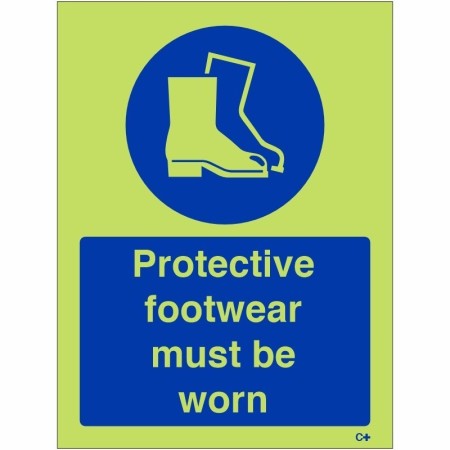 Glow in the dark protective footwear must be worn sign
