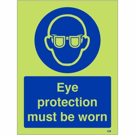 Glow in the dark eye protection must be worn mandatory safety sign