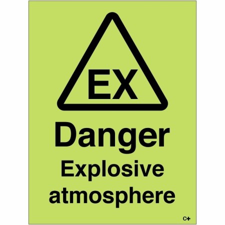Glow in the dark danger explosive atmosphere warning sign