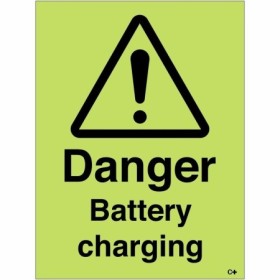 Glow in the dark danger battery charging warning sign