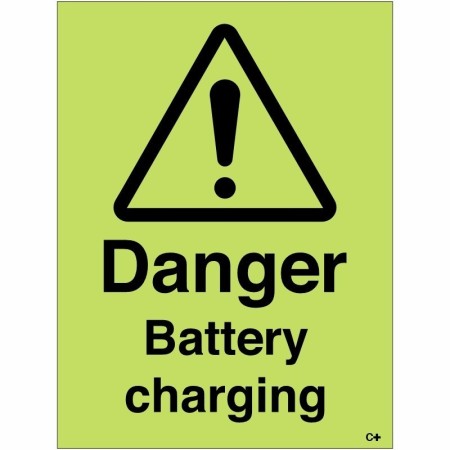 Glow in the dark danger battery charging warning sign