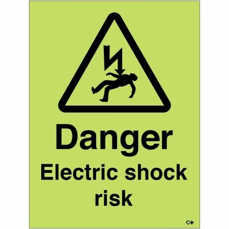 Glow in the dark Danger Electric Shock Risk Sign with electrical hazard symbol