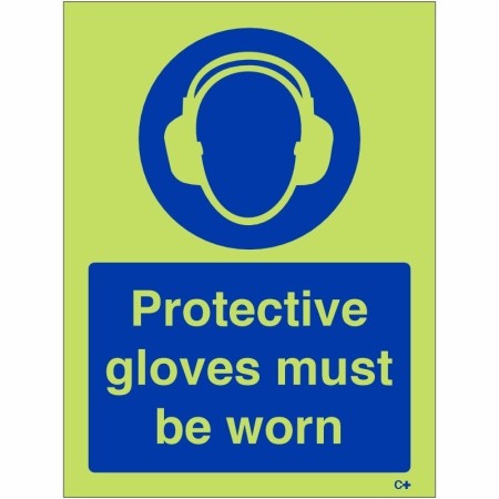 Glow in the dark Protective Gloves Must Be Worn mandatory safety sign
