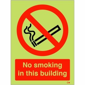 Glow in the dark no smoking in this building prohibition safety sign