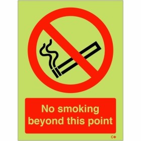 Glow in the dark no smoking beyond this point safety sign
