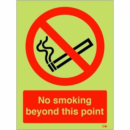 Glow in the dark no smoking beyond this point safety sign