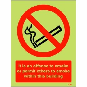 Glow in the dark it is an offence to smoke or permit others to smoke in this building safety sign