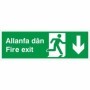 Fire Exit Arrow Down Sign in Welsh and English