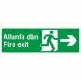 Fire exit arrow right sign in Welsh and English