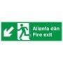 Fire Exit Arrow Down Left bilingual Welsh and English safety sign