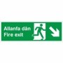 Bilingual Welsh and English fire exit arrow down right sign
