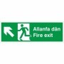 Fire Exit Arrow Up Left bilingual Welsh and English safety sign