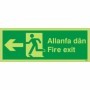 Welsh English fire exit sign with left arrow and running figure symbo