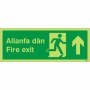 Welsh / English fire exit sign with upward arrow and running man symbol