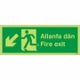Glow in the dark Welsh English fire exit sign with downward left arrow and running man symbol