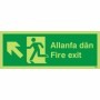 Welsh English fire exit sign with upward left arrow and running man symbol