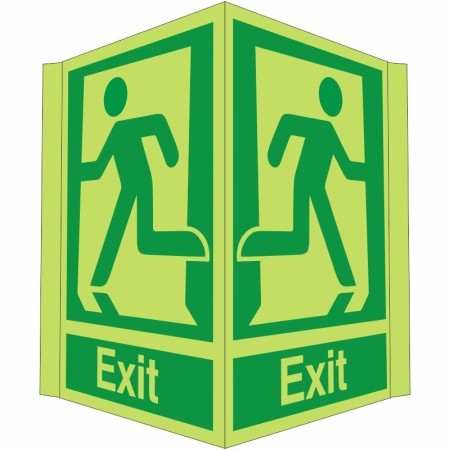 Glow in the dark projecting exit sign with double sided running man symbol