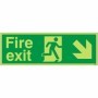 Glow in the dark fire exit down right sign with running figure and arrow