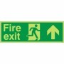 Glow in the dark fire exit sign with upward arrow and running man symbol