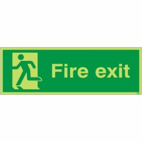 Fire exit sign with running man and left arrow photoluminescent