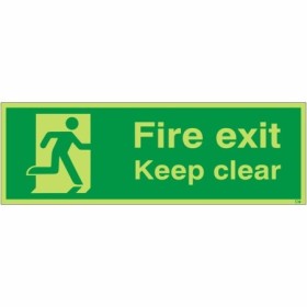 Glow in the dark fire exit keep clear safety sign with running man symbol