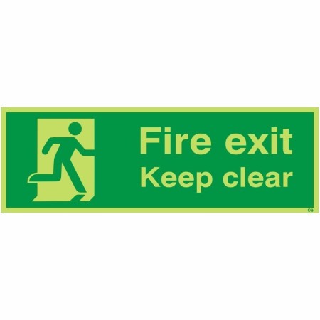 Glow in the dark fire exit keep clear safety sign with running man symbol