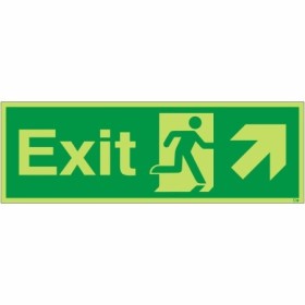 Glow in the dark exit sign with running man and arrow pointing up right