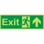Glow in the dark exit sign with upward arrow and running man symbol