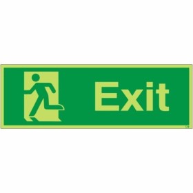 Glow in the dark exit man running left sign with green background
