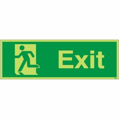 Glow in the dark exit man running left sign with green background