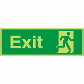 Glow in the dark exit sign with running man symbol pointing right