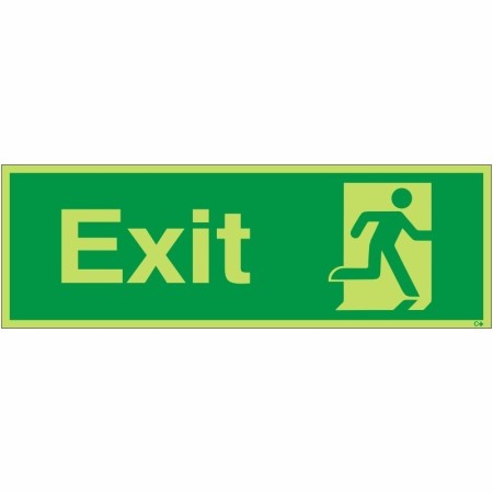 Glow in the dark exit sign with running man symbol pointing right