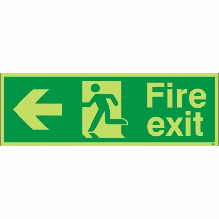 Extra large glow in the dark fire exit left sign with running man symbol