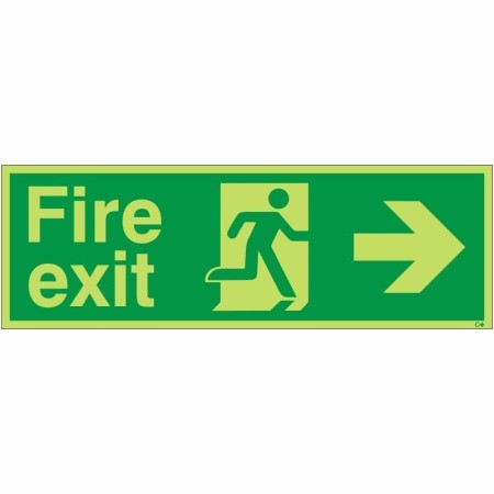 Extra large glow in the dark fire exit right sign with running man symbol