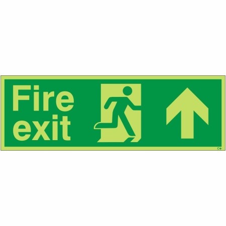 Extra large glow in the dark fire exit up sign with upward arrow