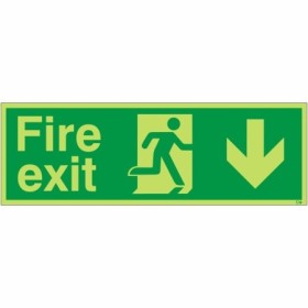 Extra large glow in the dark fire exit down sign with downward arrow