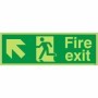 Glow in the dark fire exit sign with arrow pointing up left and running man symbol