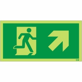Glow in the dark fire exit sign with running man and arrow pointing up right