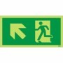 Glow in the dark fire exit sign with arrow pointing up left and running man symbol