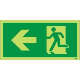 Glow in the dark fire exit symbol only sign with left arrow and running man